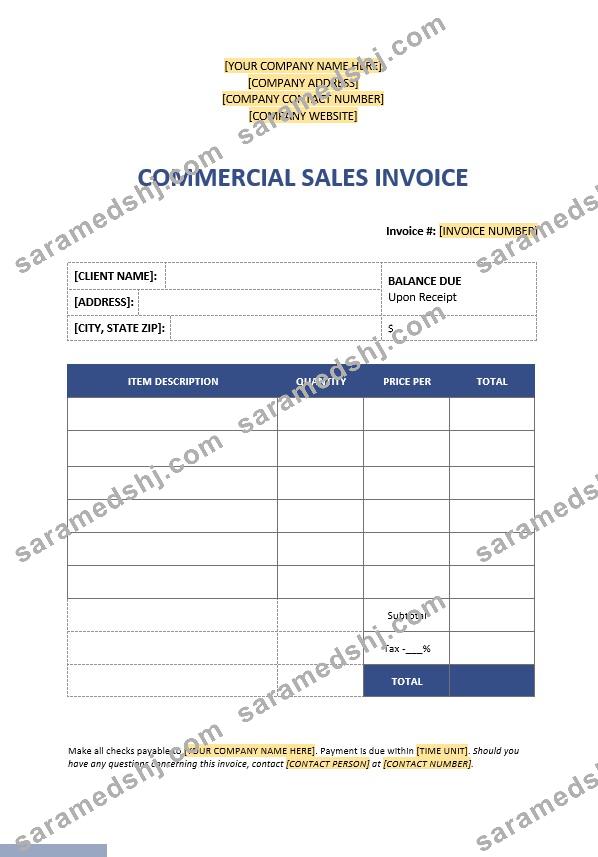 Commercial Sales Invoice Template